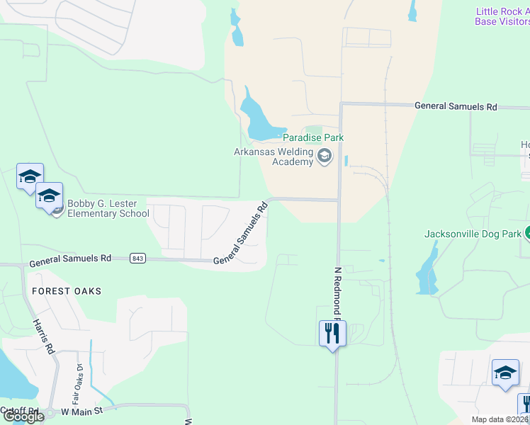 map of restaurants, bars, coffee shops, grocery stores, and more near 2803 General Samuels Road in Jacksonville