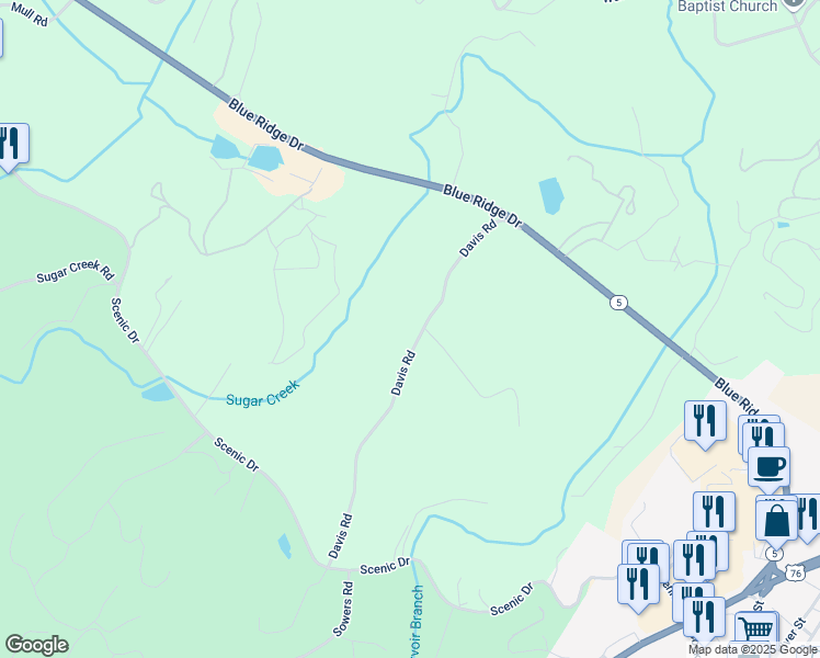 map of restaurants, bars, coffee shops, grocery stores, and more near 370 Davis Road in Blue Ridge