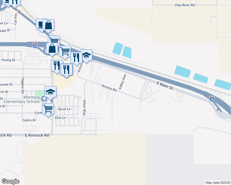 map of restaurants, bars, coffee shops, grocery stores, and more near 2280 Armory Road in Barstow