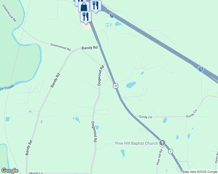 map of restaurants, bars, coffee shops, grocery stores, and more near 257 Dogwood Road in Tunnel Hill