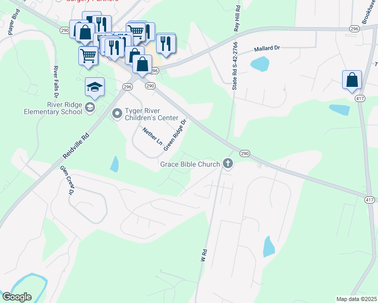 map of restaurants, bars, coffee shops, grocery stores, and more near 230 Green Ridge Drive in Moore