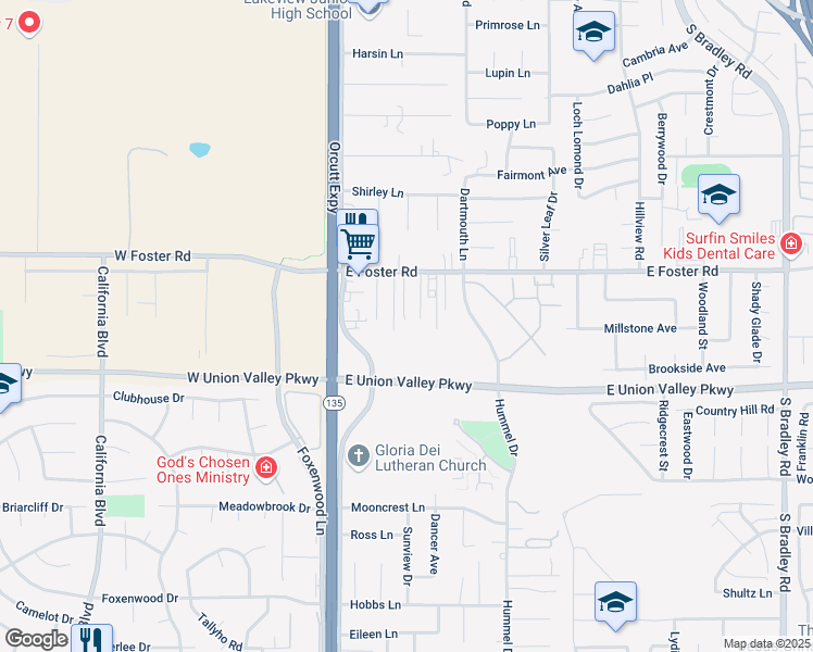 map of restaurants, bars, coffee shops, grocery stores, and more near 4176 Odie Ln in Santa Maria
