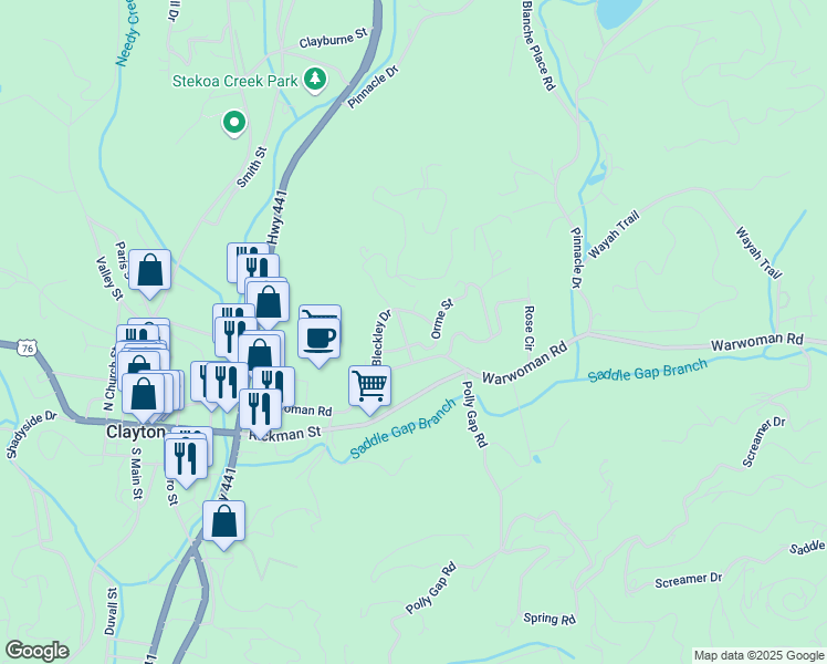 map of restaurants, bars, coffee shops, grocery stores, and more near 71-75 Orme Street in Clayton
