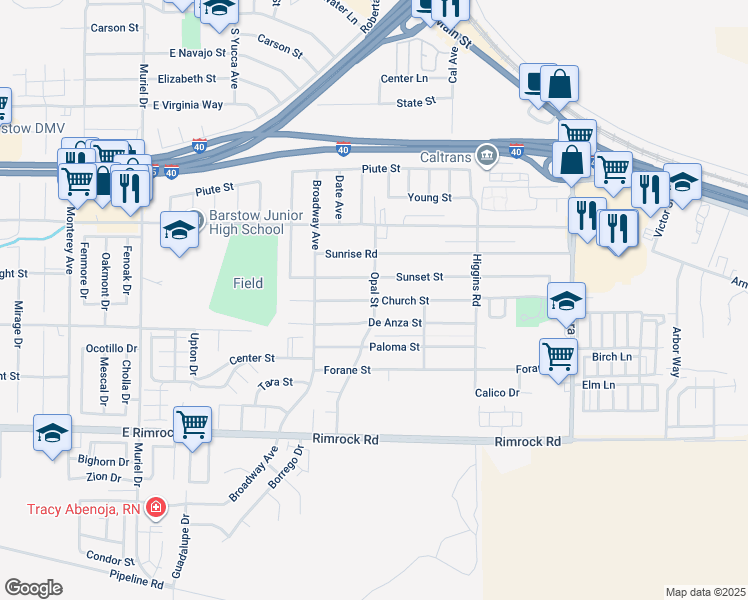 map of restaurants, bars, coffee shops, grocery stores, and more near 548 Opal Street in Barstow