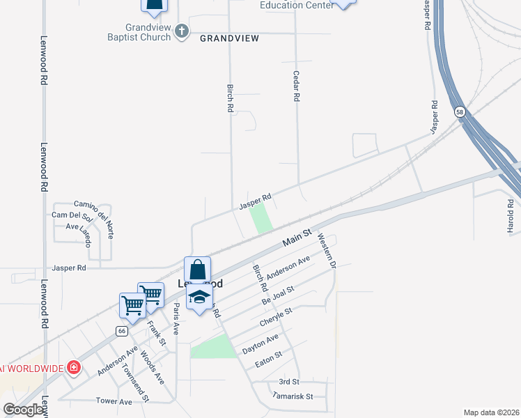map of restaurants, bars, coffee shops, grocery stores, and more near 25473 Jasper Road in Barstow