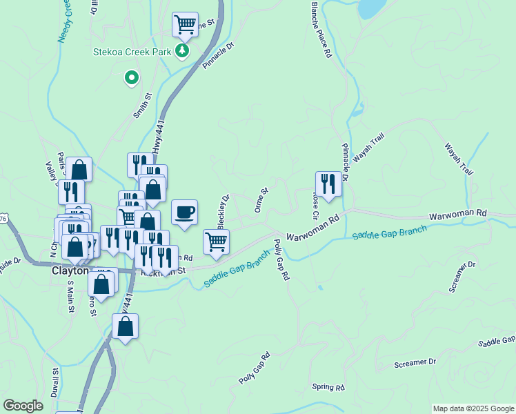 map of restaurants, bars, coffee shops, grocery stores, and more near 75 Orme St in Clayton