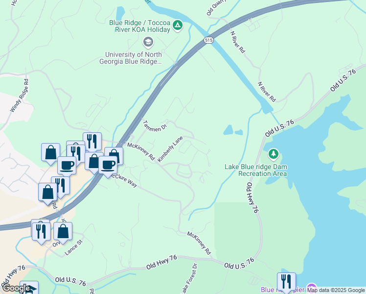 map of restaurants, bars, coffee shops, grocery stores, and more near 36 West Dogwood Lane in Blue Ridge