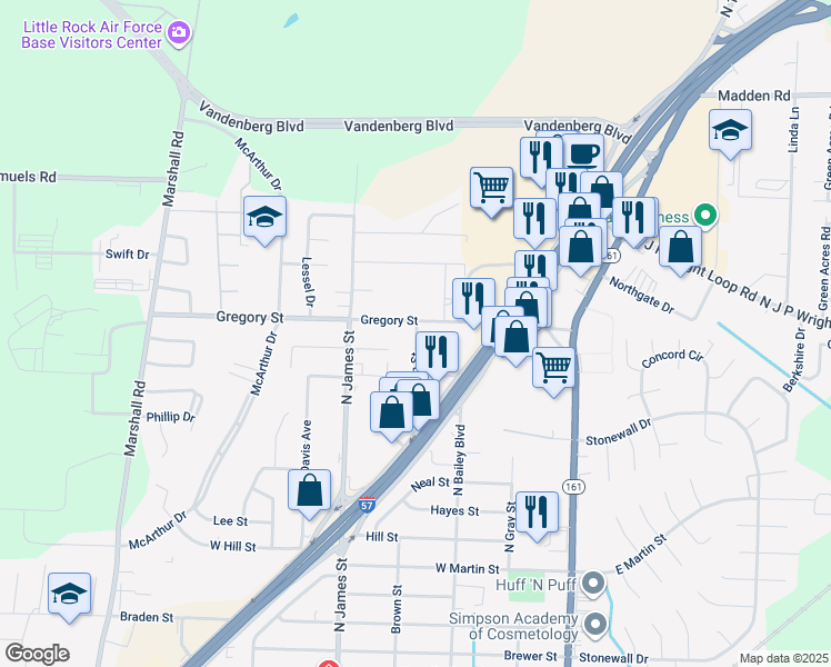 map of restaurants, bars, coffee shops, grocery stores, and more near 1608 Johnson Street in Jacksonville