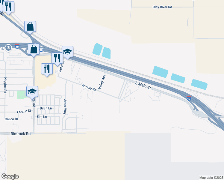 map of restaurants, bars, coffee shops, grocery stores, and more near 2361 Armory Road in Barstow