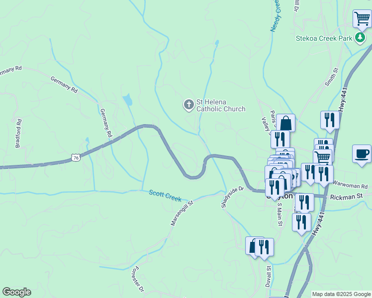map of restaurants, bars, coffee shops, grocery stores, and more near Holden Street in Clayton