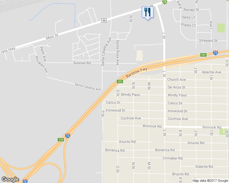 map of restaurants, bars, coffee shops, grocery stores, and more near 34724 O Street in Barstow