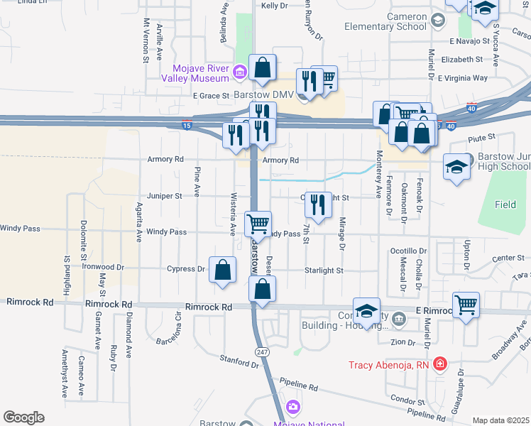 map of restaurants, bars, coffee shops, grocery stores, and more near 1161 Barstow Road in Barstow