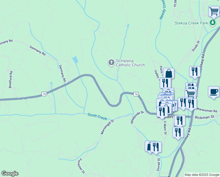 map of restaurants, bars, coffee shops, grocery stores, and more near Holden Street in Clayton