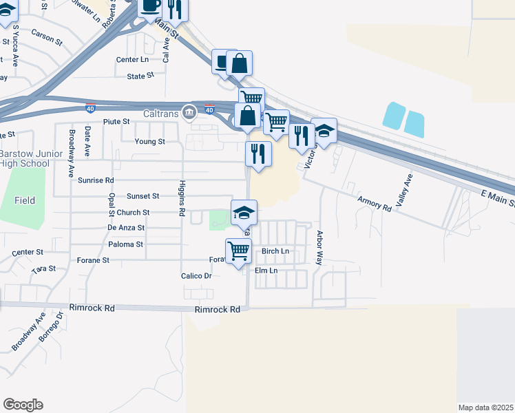 map of restaurants, bars, coffee shops, grocery stores, and more near 2013 Aurora Way in Barstow