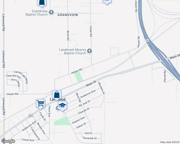 map of restaurants, bars, coffee shops, grocery stores, and more near 25644 Main Street in Barstow