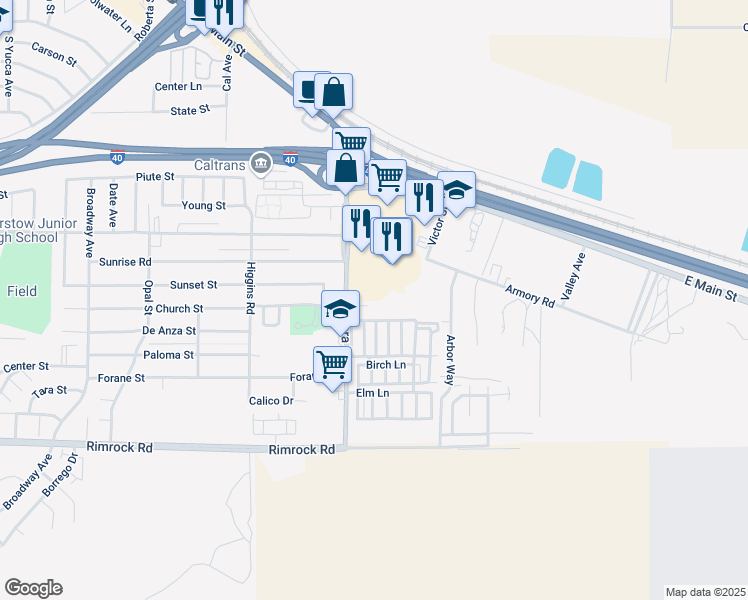 map of restaurants, bars, coffee shops, grocery stores, and more near 2013 Aurora Way in Barstow