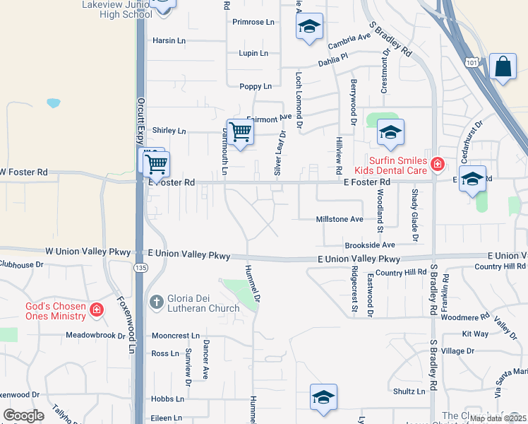 map of restaurants, bars, coffee shops, grocery stores, and more near 542 Parkview North in Santa Maria