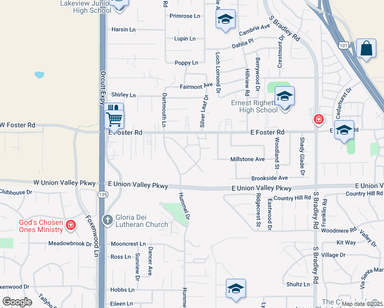 map of restaurants, bars, coffee shops, grocery stores, and more near 542 Parkview North in Santa Maria