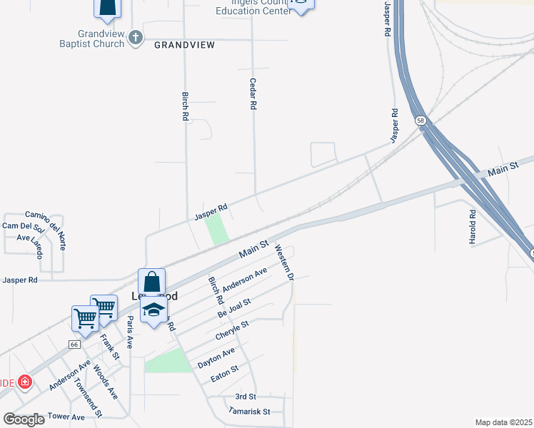 map of restaurants, bars, coffee shops, grocery stores, and more near 25617 Jasper Road in Barstow
