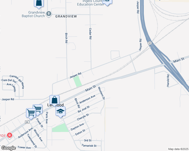 map of restaurants, bars, coffee shops, grocery stores, and more near 25617 Jasper Road in Barstow