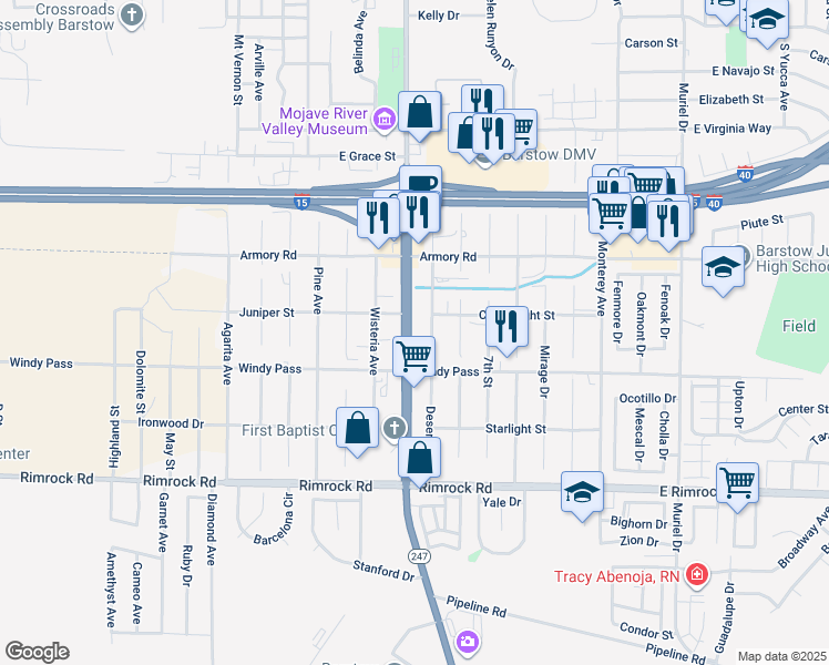 map of restaurants, bars, coffee shops, grocery stores, and more near 1161 Barstow Road in Barstow