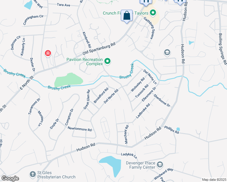 map of restaurants, bars, coffee shops, grocery stores, and more near 421 Great Glen Road in Greenville