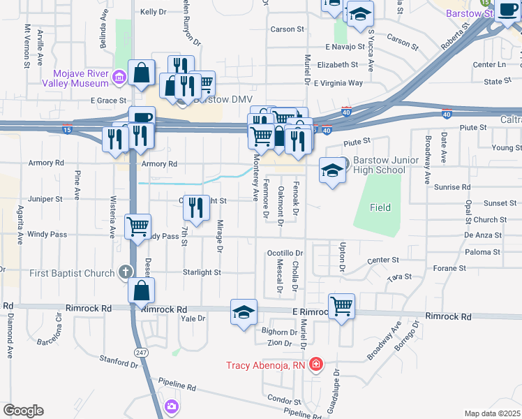 map of restaurants, bars, coffee shops, grocery stores, and more near 444 Fenmore Drive in Barstow