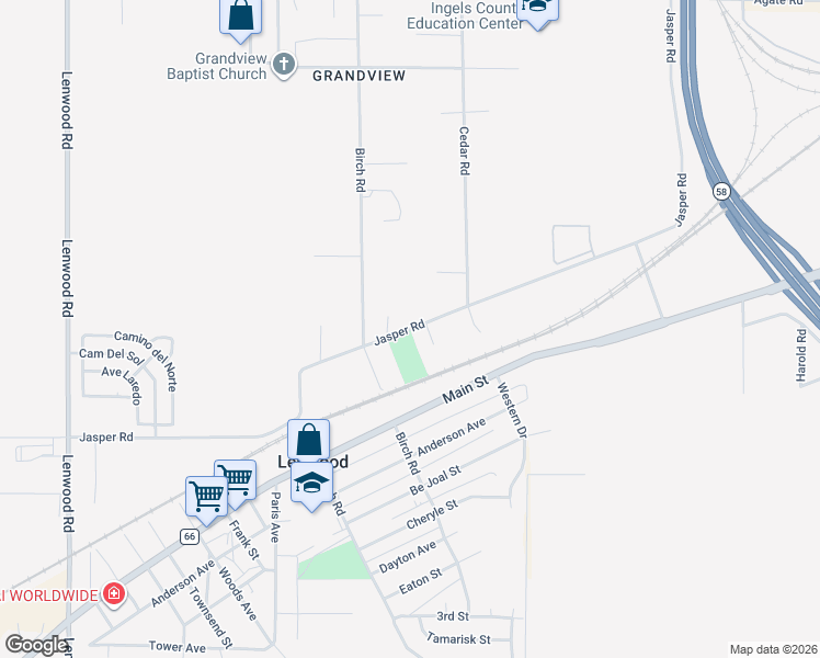 map of restaurants, bars, coffee shops, grocery stores, and more near 25494 Jasper Road in Barstow