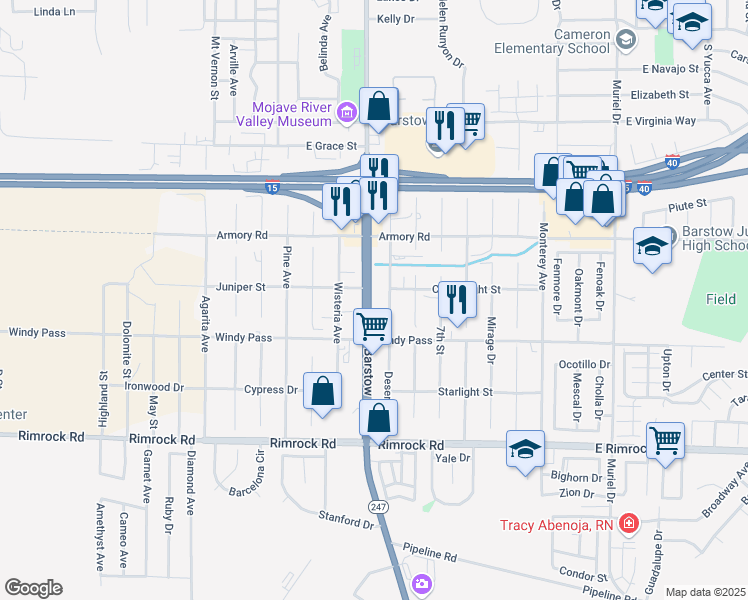 map of restaurants, bars, coffee shops, grocery stores, and more near 1050 Deseret Avenue in Barstow