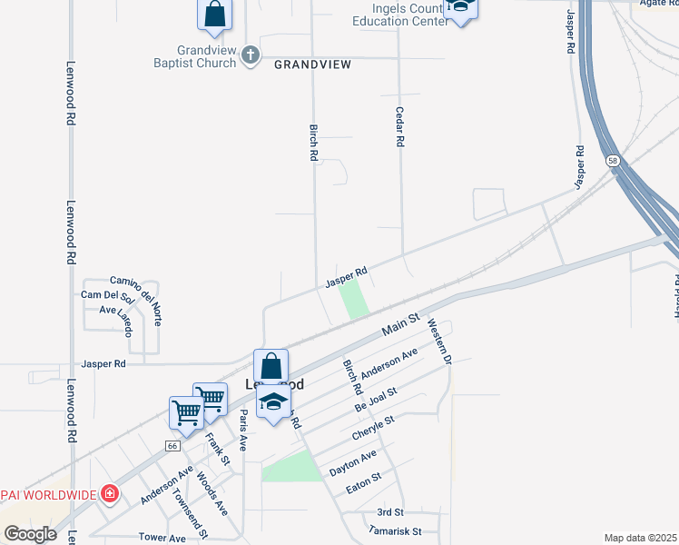 map of restaurants, bars, coffee shops, grocery stores, and more near 25466 Jasper Road in Barstow