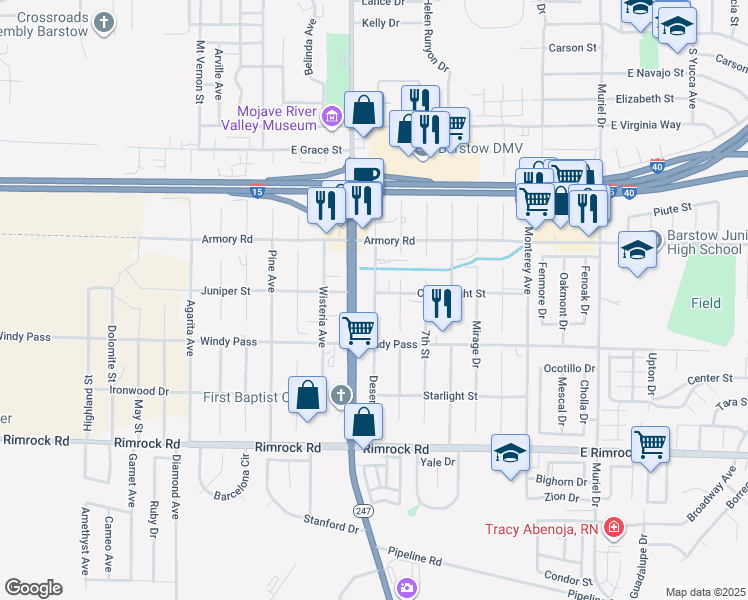 map of restaurants, bars, coffee shops, grocery stores, and more near 1110 5th Street in Barstow