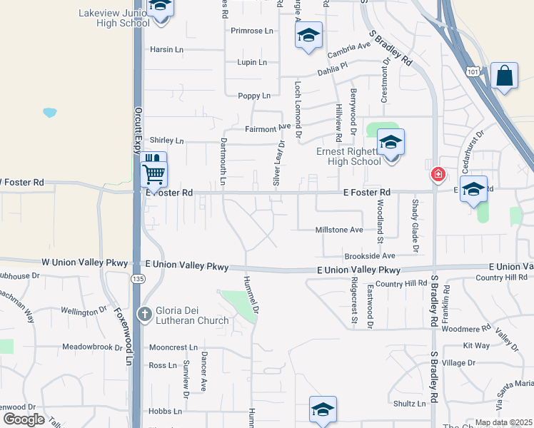 map of restaurants, bars, coffee shops, grocery stores, and more near 546 Northpoint Circle in Santa Maria