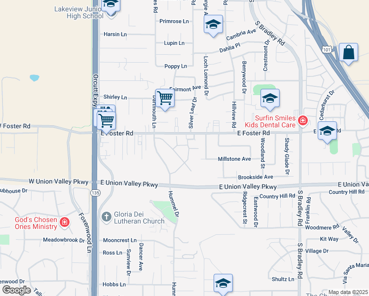 map of restaurants, bars, coffee shops, grocery stores, and more near 546 Northpoint Circle in Santa Maria