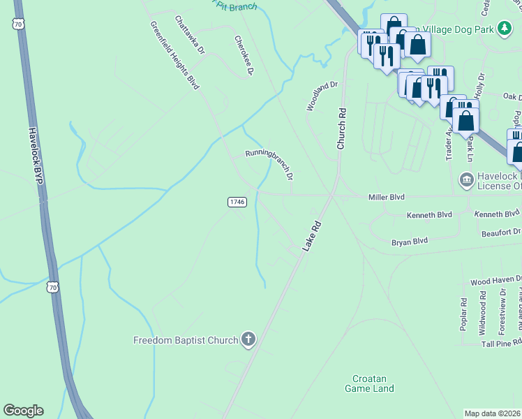 map of restaurants, bars, coffee shops, grocery stores, and more near 101 Gray Road in Havelock