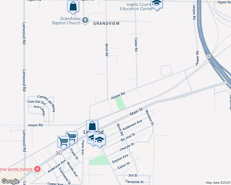 map of restaurants, bars, coffee shops, grocery stores, and more near 25466 Jasper Road in Barstow