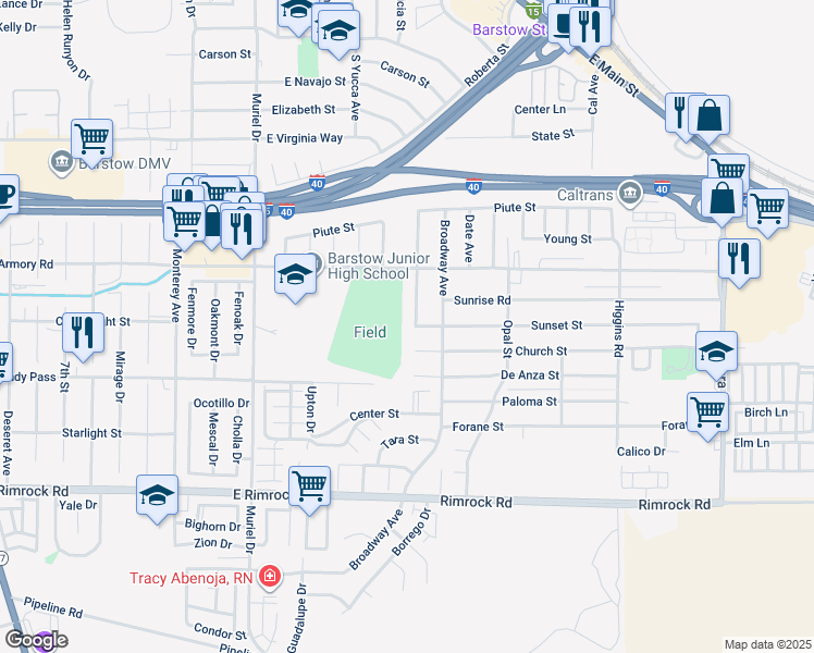 map of restaurants, bars, coffee shops, grocery stores, and more near 500 McBroom Avenue in Barstow
