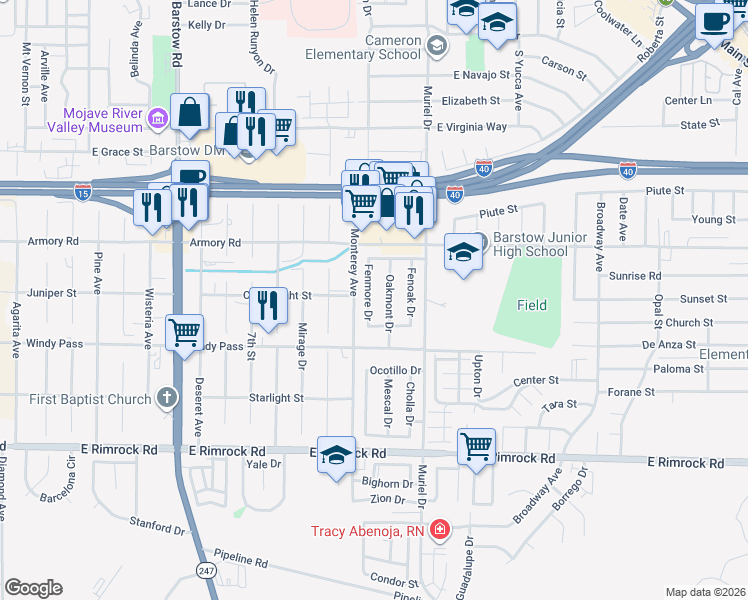 map of restaurants, bars, coffee shops, grocery stores, and more near 428 Fenmore Drive in Barstow