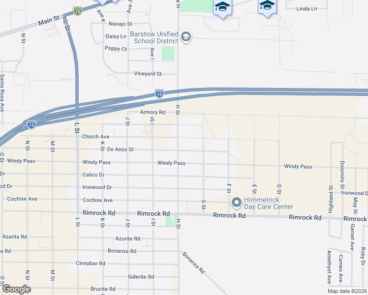 map of restaurants, bars, coffee shops, grocery stores, and more near 34783 H Street in Barstow