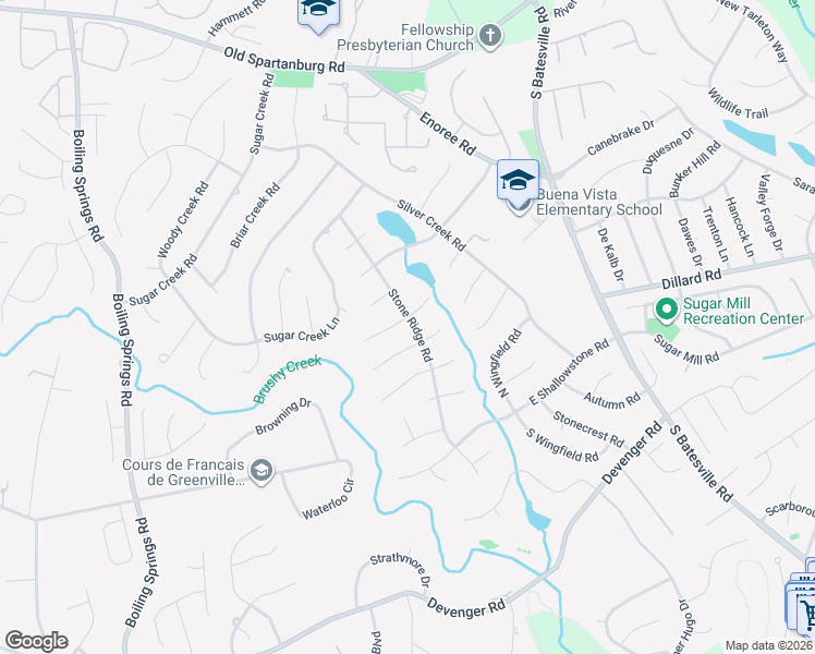 map of restaurants, bars, coffee shops, grocery stores, and more near 208 Stone Ridge Road in Greer