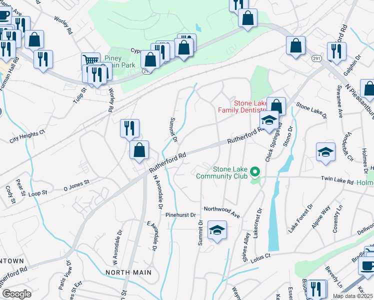 map of restaurants, bars, coffee shops, grocery stores, and more near 20 Wedgewood Drive in Greenville