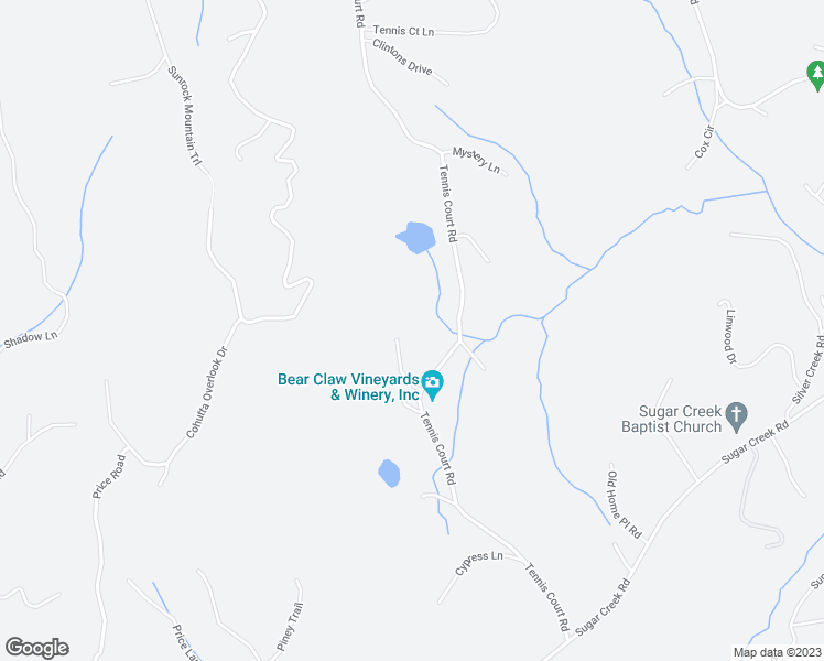 map of restaurants, bars, coffee shops, grocery stores, and more near 2440 Tennis Court Road in Blue Ridge