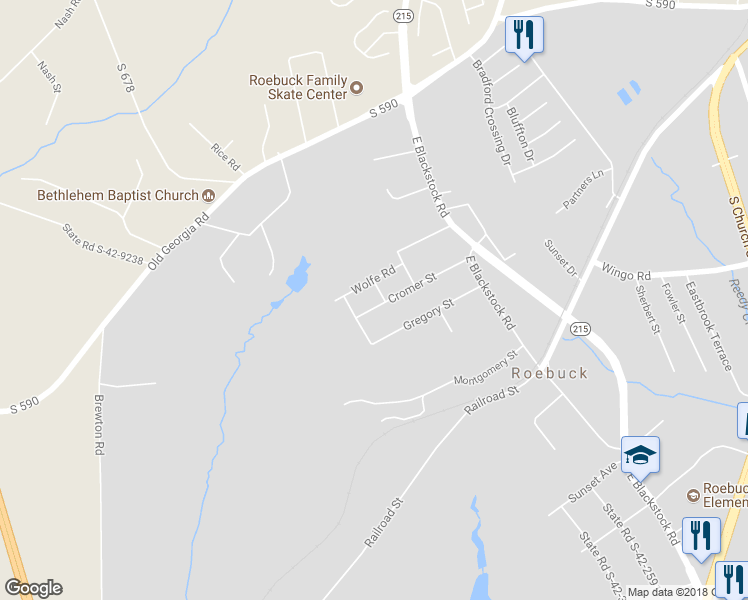 map of restaurants, bars, coffee shops, grocery stores, and more near 110 State Road S-42-3094 in Roebuck