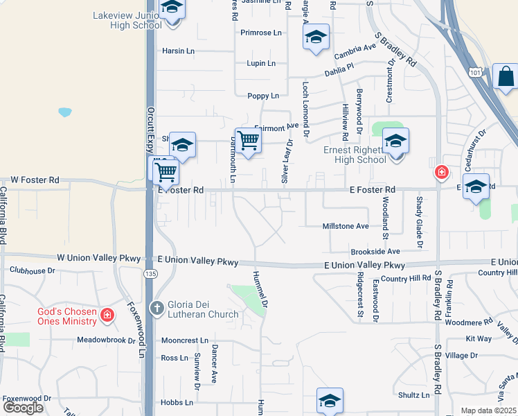 map of restaurants, bars, coffee shops, grocery stores, and more near 426 Parkview North in Santa Maria