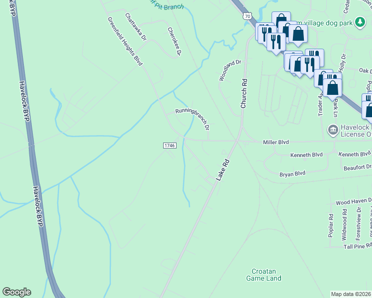 map of restaurants, bars, coffee shops, grocery stores, and more near 101 Gray Road in Havelock