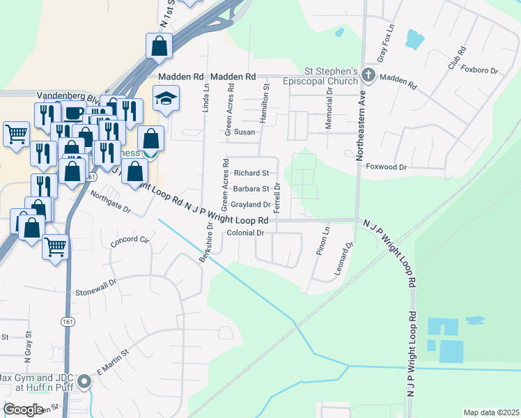 map of restaurants, bars, coffee shops, grocery stores, and more near 1031 Grayland Drive in Jacksonville