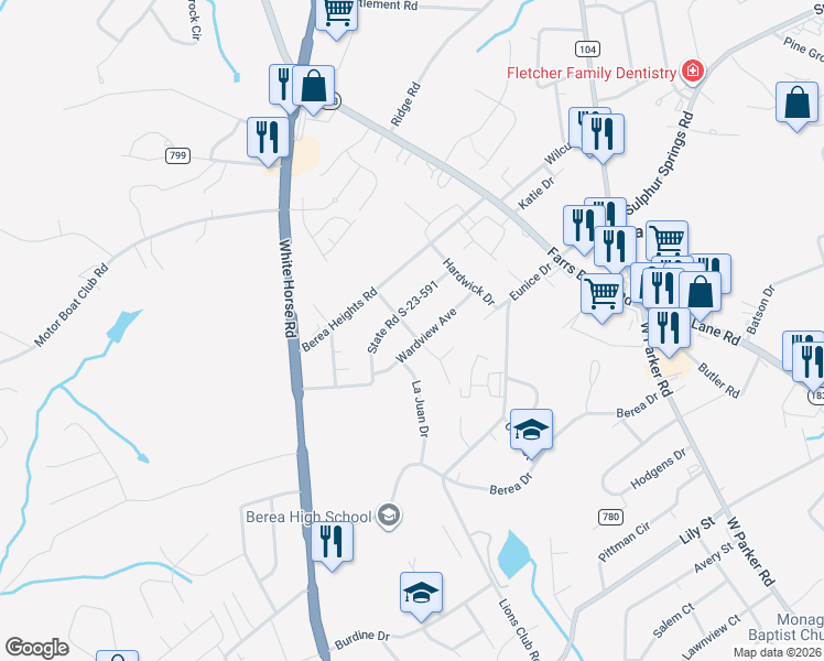 map of restaurants, bars, coffee shops, grocery stores, and more near 18 Whyteman Road in Greenville