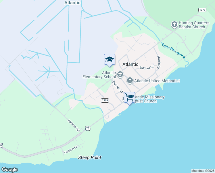 map of restaurants, bars, coffee shops, grocery stores, and more near 200 Shell Road in Atlantic