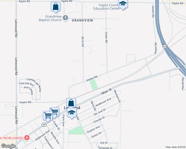 map of restaurants, bars, coffee shops, grocery stores, and more near 25494 Jasper Road in Barstow