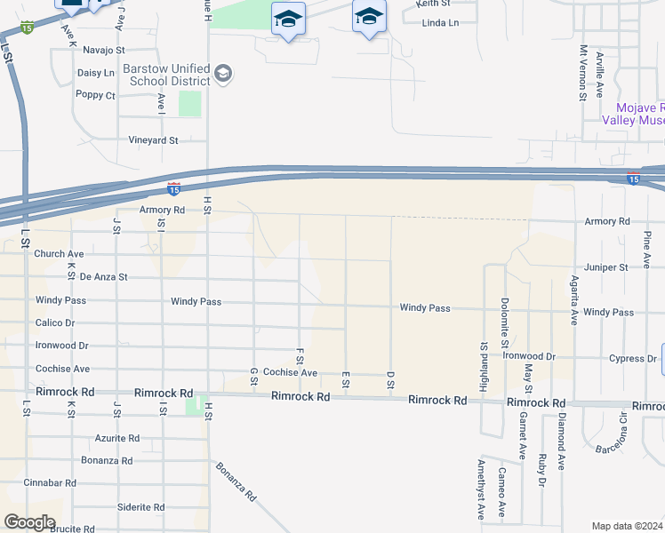map of restaurants, bars, coffee shops, grocery stores, and more near 28377 Church Street in Barstow