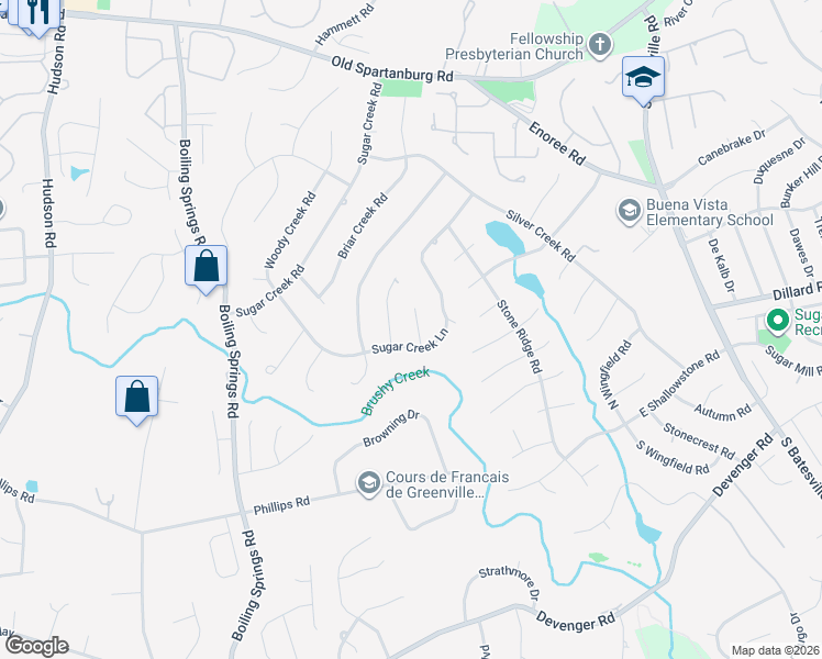 map of restaurants, bars, coffee shops, grocery stores, and more near 105 Berrywood Court in Greer